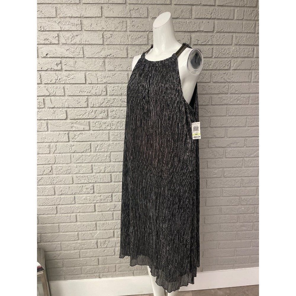 Alfani Black / Silver Shimmer Halter Midi Dress Size 18 NWT